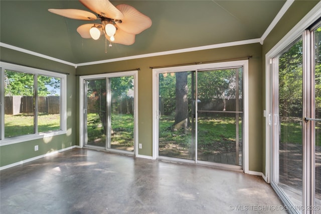 10511 S 83rd Cir, Tulsa, OK 74133 - unfurnished sunroom featuring concrete flooring, baseboards, and crown molding