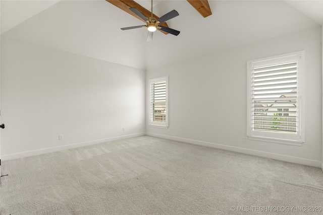 2978 E 146th St S, Bixby, OK 74008 - unfurnished room with ceiling fan, carpet flooring, baseboards, beamed ceiling, and high vaulted ceiling