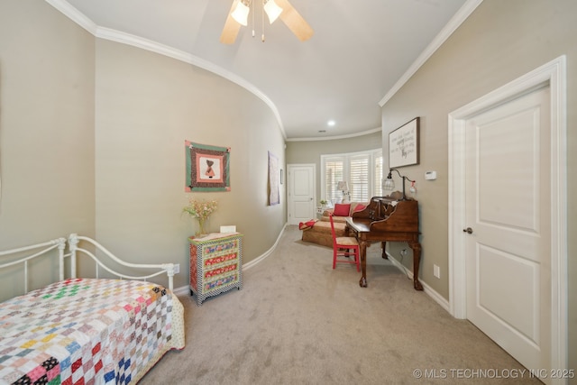 3335 E 93rd St, Tulsa, OK 74137 - carpeted bedroom with ornamental molding, baseboards, and a ceiling fan