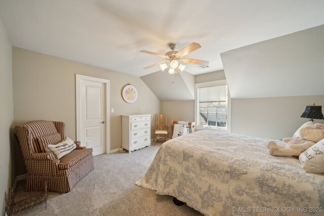 3335 E 93rd St, Tulsa, OK 74137 - carpeted bedroom featuring lofted ceiling and a ceiling fan