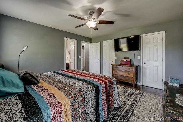 505 Teriwine, Perkins, OK 74059 - bedroom with a ceiling fan and wood finished floors