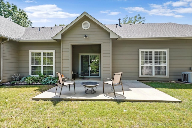 10107 S 94th E Pl, Tulsa, OK 74133 - rear view of house with a patio, roof with shingles, a yard, and central air condition unit