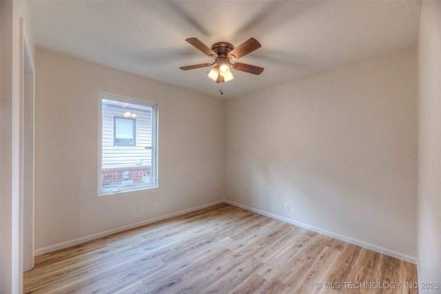 1334 N Nogales Ave, Tulsa, OK 74127 - empty room with light wood finished floors, baseboards, and ceiling fan