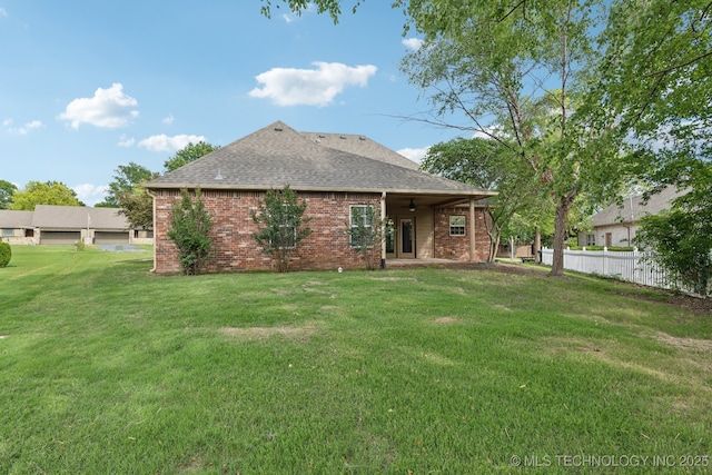 3200 Heritage Dr, Claremore, OK 74019 - back of property with a ceiling fan, roof with shingles, and brick siding