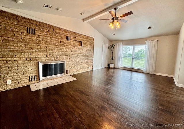 74232 S 320th Rd, Wagoner, OK 74467 - unfurnished living room with wood finished floors, ceiling fan, a fireplace with flush hearth, and baseboards