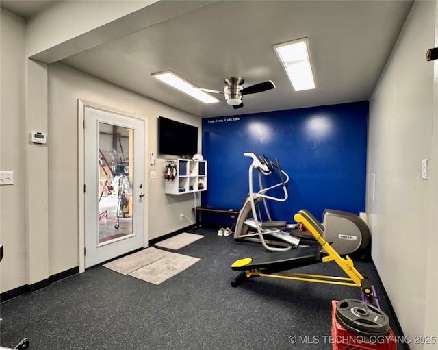 74232 S 320th Rd, Wagoner, OK 74467 - workout room featuring baseboards and a ceiling fan
