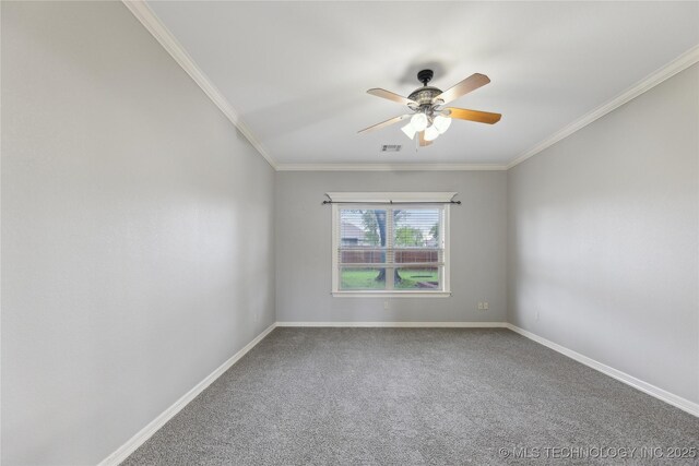 7083 E 85th St N, Owasso, OK 74055 - unfurnished room with crown molding, a ceiling fan, carpet flooring, and baseboards