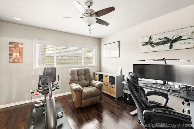 1300 S Mississippi, Ada, OK 74820 - home office featuring dark wood-style flooring, ceiling fan, baseboards, and recessed lighting