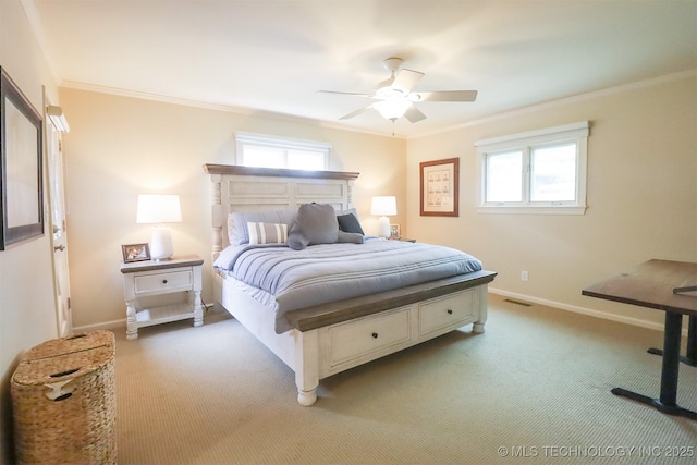 5529 S New Haven Ave, Tulsa, OK 74135 - bedroom with crown molding, light colored carpet, multiple windows, and baseboards
