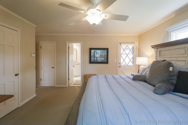 5529 S New Haven Ave, Tulsa, OK 74135 - bedroom with carpet floors, ornamental molding, multiple windows, baseboards, and a ceiling fan