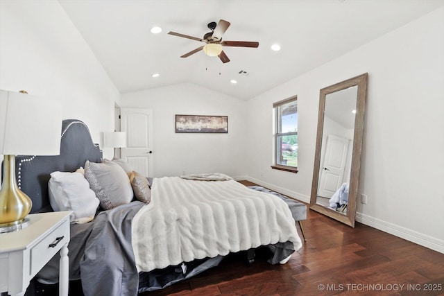 15209 S 89th W Ave, Sapulpa, OK 74066 - bedroom featuring lofted ceiling, wood finished floors, baseboards, recessed lighting, and ceiling fan