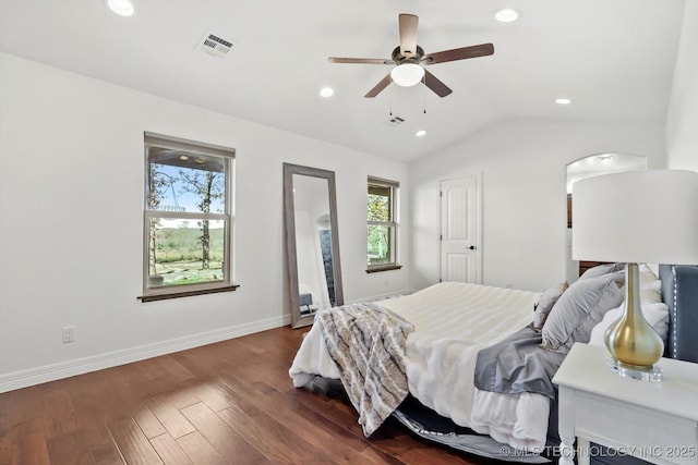 15209 S 89th W Ave, Sapulpa, OK 74066 - bedroom with multiple windows, dark wood finished floors, vaulted ceiling, recessed lighting, and baseboards