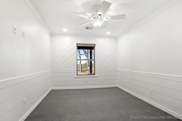 15209 S 89th W Ave, Sapulpa, OK 74066 - carpeted empty room with ornamental molding, a ceiling fan, and recessed lighting