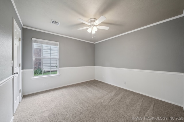 408 S Tamarack Ave, Broken Arrow, OK 74012 - carpeted spare room with ceiling fan and crown molding