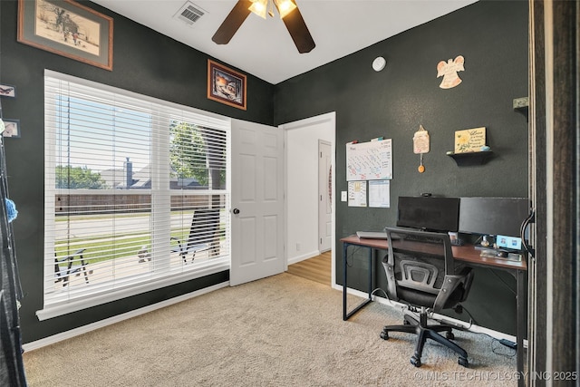 2405 S 13th St, Broken Arrow, OK 74012 - office with a ceiling fan, carpet floors, and baseboards