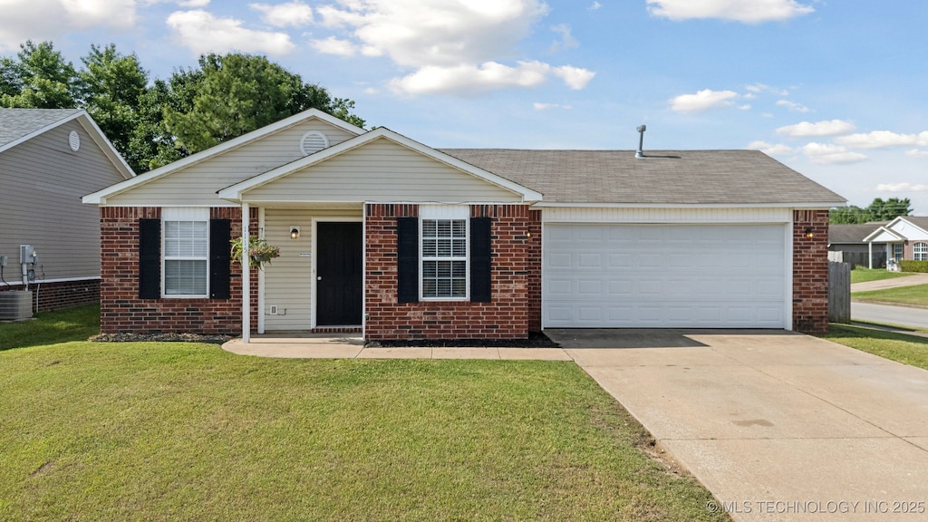 1115 W 23rd St, Claremore, OK 74017 - view of front facade with brick siding, an attached garage, concrete driveway, and a front yard