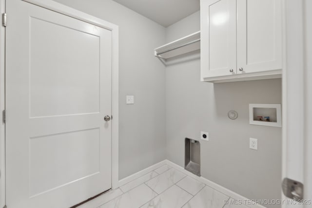 23012 E 104th St S, Broken Arrow, OK 74014 - laundry area with baseboards, cabinet space, marble finish floors, hookup for a washing machine, and hookup for an electric dryer