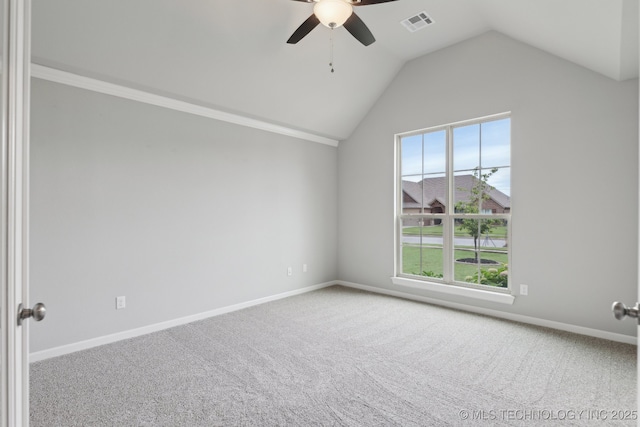 23012 E 104th St S, Broken Arrow, OK 74014 - empty room with carpet, ceiling fan, baseboards, and lofted ceiling