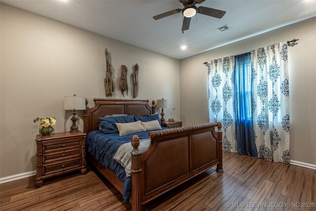 11802 Hickory Ln, Claremore, OK 74017 - bedroom featuring wood finished floors, ceiling fan, and recessed lighting