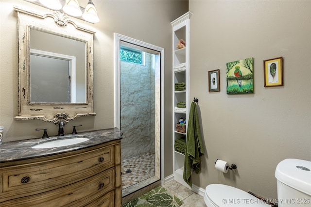 11802 Hickory Ln, Claremore, OK 74017 - full bathroom with vanity, a stall shower, and marble look tile flooring
