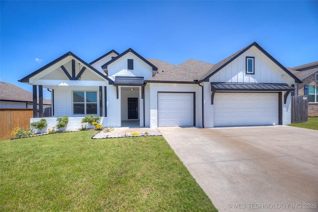 25363 E 87th St S, Broken Arrow, OK 74014 - modern farmhouse with a standing seam roof, a garage, driveway, metal roof, and a shingled roof