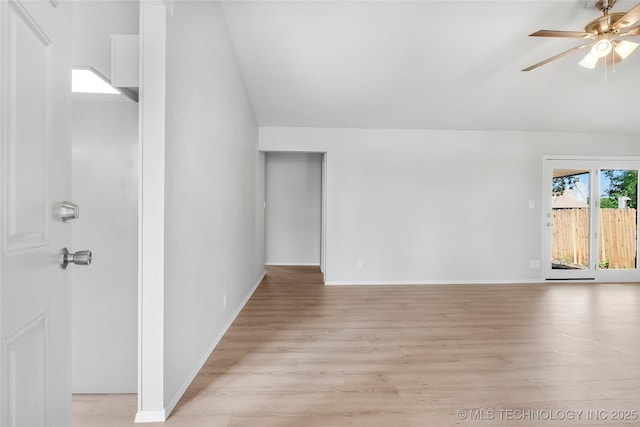 1602 N Hickory Ave, Broken Arrow, OK 74012 - spare room with ceiling fan, light wood finished floors, vaulted ceiling, and baseboards