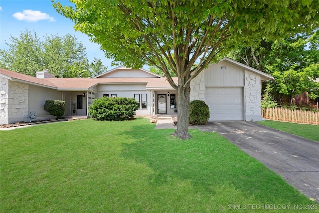 1602 N Hickory Ave, Broken Arrow, OK 74012 - single story home featuring stone siding, asphalt driveway, a garage, and a chimney