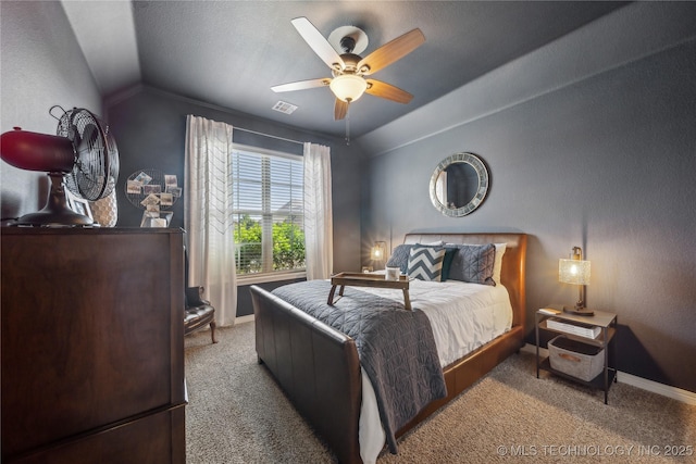18409 E 50th Pl S, Tulsa, OK 74134 - carpeted bedroom featuring vaulted ceiling, baseboards, and a ceiling fan