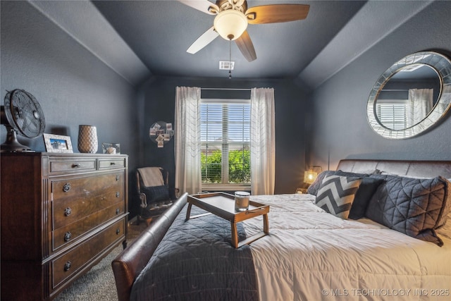18409 E 50th Pl S, Tulsa, OK 74134 - carpeted bedroom featuring lofted ceiling and ceiling fan