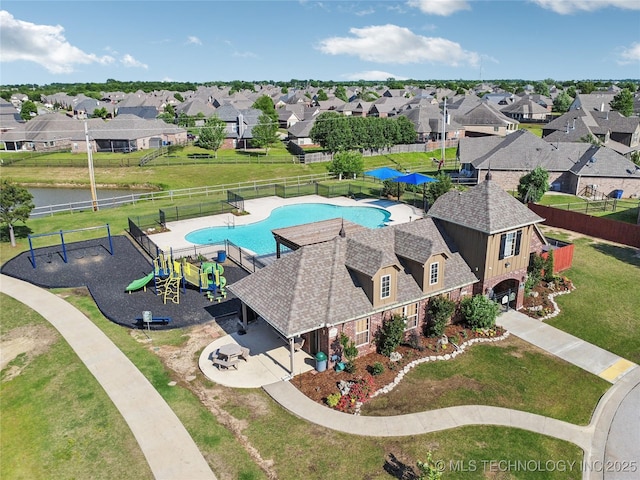 18409 E 50th Pl S, Tulsa, OK 74134 - aerial view of residential area with a pool