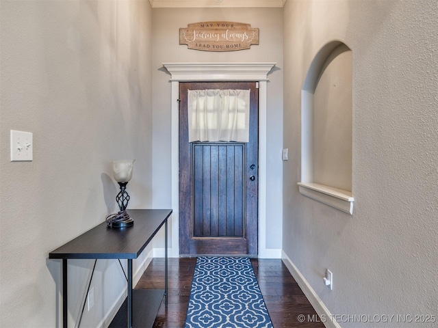 7605 E 82nd Pl, Owasso, OK 74055 - foyer entrance with baseboards and dark wood-style floors