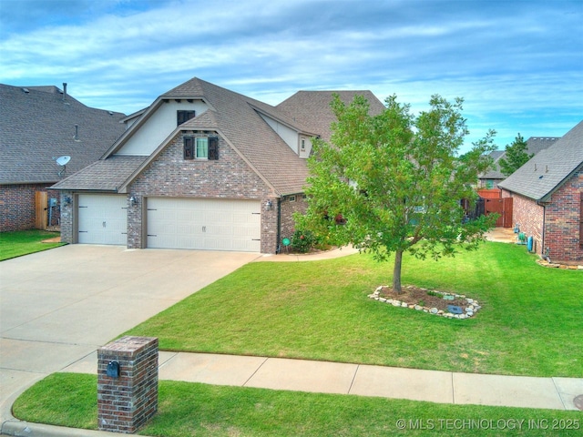 7605 E 82nd Pl, Owasso, OK 74055 - view of front of house with concrete driveway, a shingled roof, brick siding, a garage, and stucco siding