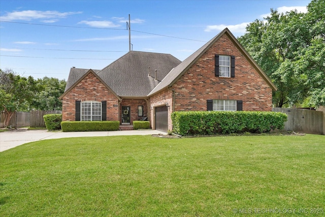5506 E 110th Pl, Tulsa, OK 74137 - traditional-style home with brick siding, an attached garage, roof with shingles, and concrete driveway