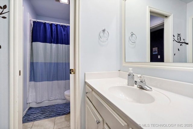 5506 E 110th Pl, Tulsa, OK 74137 - bathroom with vanity, toilet, tile patterned flooring, and shower / tub combo