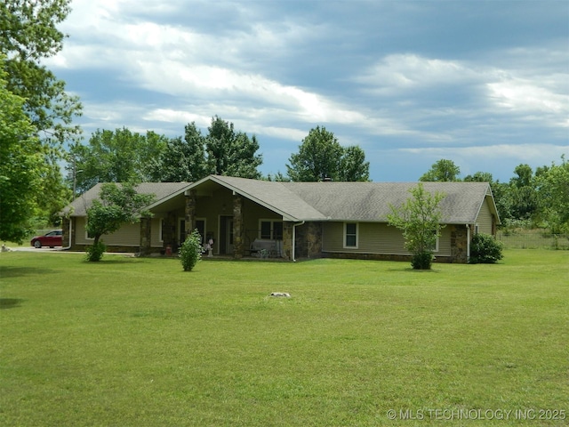 173 County Road 5305th Rd, Wynona, OK 74084 - ranch-style house with a front yard and stone siding