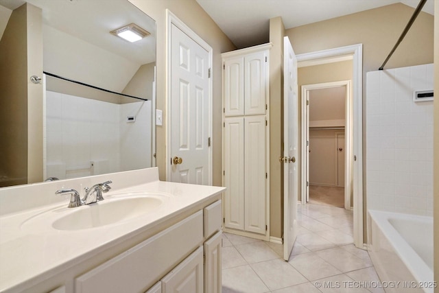 6007 E 76th Ct, Tulsa, OK 74136 - bathroom with a closet, vanity, tile patterned floors, and  shower combination