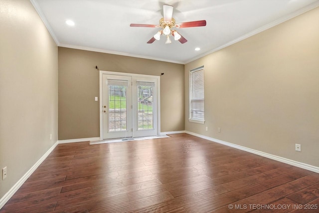 6007 E 76th Ct, Tulsa, OK 74136 - unfurnished room featuring ceiling fan, hardwood / wood-style flooring, ornamental molding, baseboards, and recessed lighting