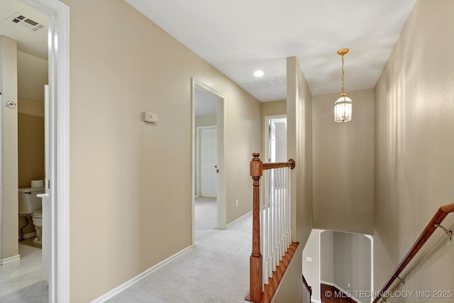 6007 E 76th Ct, Tulsa, OK 74136 - corridor with an upstairs landing, baseboards, recessed lighting, and light carpet