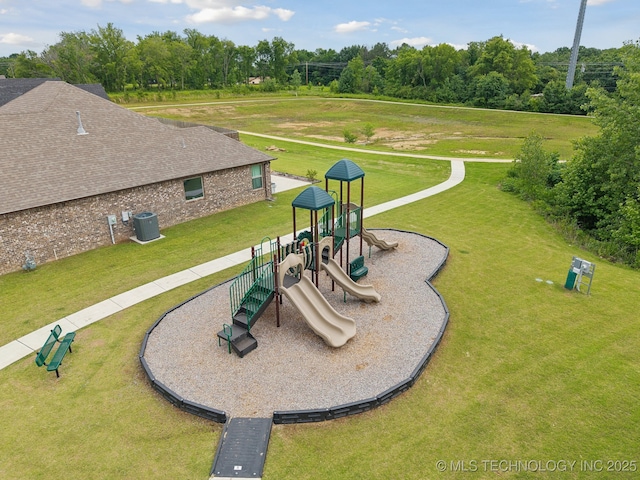 13859 S 21st Pl E, Bixby, OK 74008 - community playground featuring cooling unit, a yard, and view of wooded area