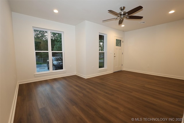 805 N Ridgeway St, Sapulpa, OK 74066 - spare room featuring dark wood-style floors, recessed lighting, baseboards, and a ceiling fan