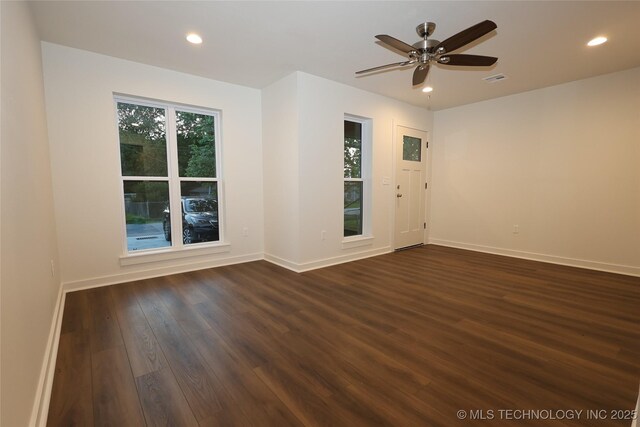 805 N Ridgeway St, Sapulpa, OK 74066 - empty room featuring dark wood-type flooring, recessed lighting, and ceiling fan