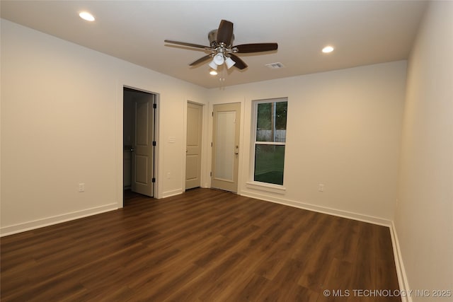 805 N Ridgeway St, Sapulpa, OK 74066 - empty room with baseboards, dark wood-type flooring, ceiling fan, and recessed lighting