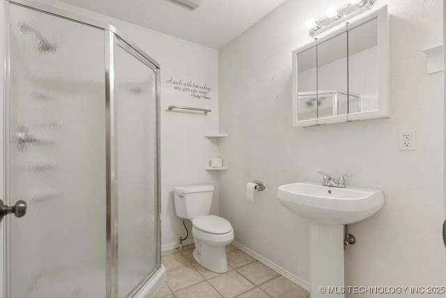 20001 E 46th St, Broken Arrow, OK 74014 - full bathroom featuring a shower stall, toilet, tile patterned floors, and baseboards