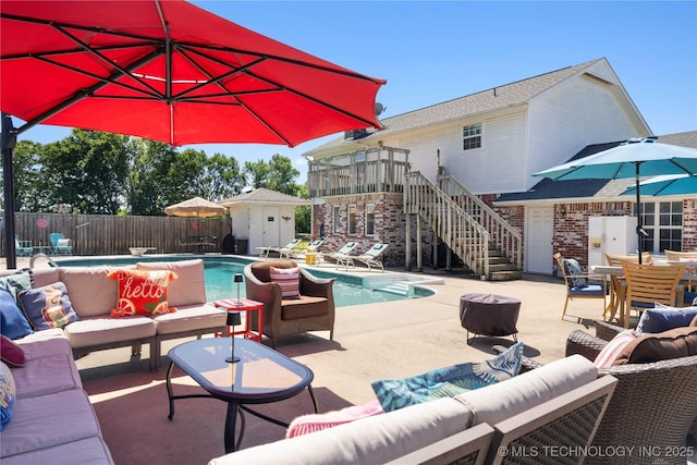 1608 Blue Stem Rd, Fort Gibson, OK 74434 - view of patio with an outdoor hangout area and stairs