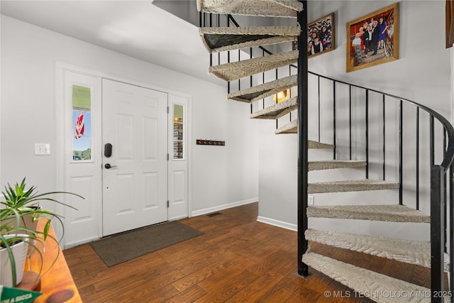 1608 Blue Stem Rd, Fort Gibson, OK 74434 - entryway with wood finished floors, stairway, and baseboards
