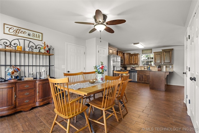 1608 Blue Stem Rd, Fort Gibson, OK 74434 - dining room featuring ceiling fan, dark wood finished floors, and baseboards