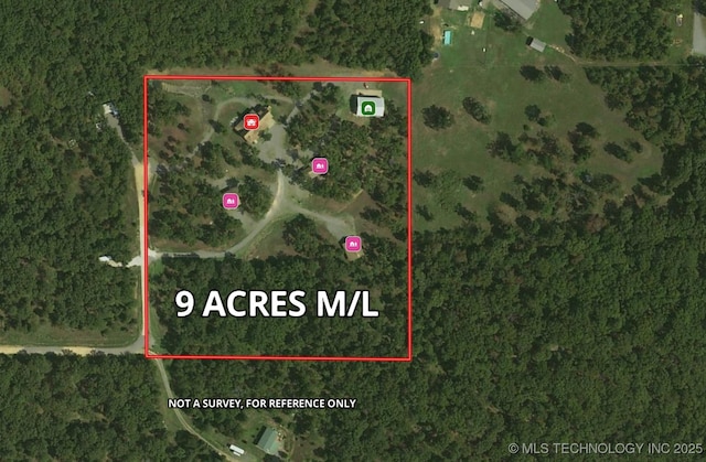 20965 W 921st Rd, Cookson, OK 74427 - aerial map of property and surrounding area with property parcel outlined