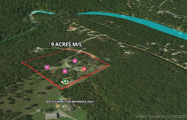 20965 W 921st Rd, Cookson, OK 74427 - aerial map of property and surrounding area featuring property boundaries highlighted