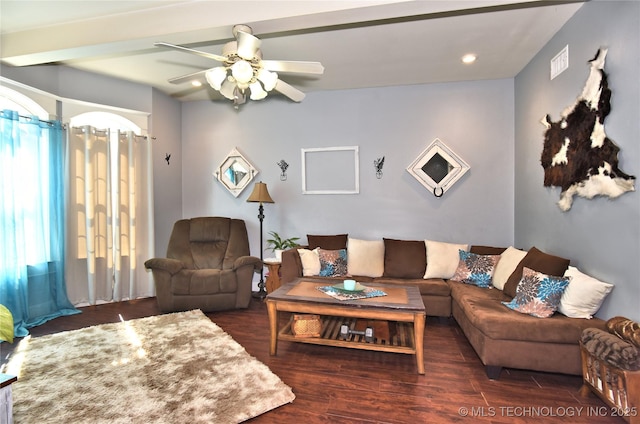 208 N Vine Ave, Cleveland, OK 74020 - living area with ceiling fan, wood finished floors, and recessed lighting