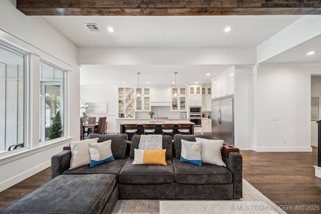 1038 E 38th Pl, Tulsa, OK 74105 - living room with recessed lighting, dark wood finished floors, and baseboards